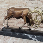 Limited Edition Signed and Numbered Two Stags Deer Fighting Bronze Sculpture