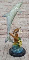 Load image into Gallery viewer, Dolphin Sea Turtle and Fish Colorful Bronze Metal Sculpture Statue Marine Decor Signed Numbered
