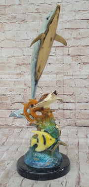 Dolphin Sea Turtle and Fish Colorful Bronze Metal Sculpture Statue Marine Decor Signed Numbered