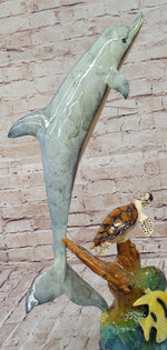 Dolphin Sea Turtle and Fish Colorful Bronze Metal Sculpture Statue Marine Decor Signed Numbered