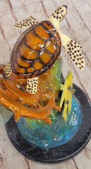 Dolphin Sea Turtle and Fish Colorful Bronze Metal Sculpture Statue Marine Decor Signed Numbered