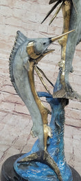 Load image into Gallery viewer, Real Bronze Metal Marlin Sailfish Swordfish Sculpture Statue Original Art on Marble Base
