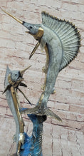 Load image into Gallery viewer, Real Bronze Metal Marlin Sailfish Swordfish Sculpture Statue Original Art on Marble Base
