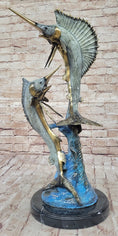 Load image into Gallery viewer, Real Bronze Metal Marlin Sailfish Swordfish Sculpture Statue Original Art on Marble Base
