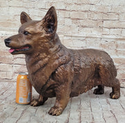 Bronze Metal Corgi Dog Sculpture Statue Figurine Collectible Decor Signed Art