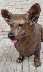 Bronze Metal Corgi Dog Sculpture Statue Figurine Collectible Decor Signed Art