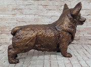 Bronze Metal Corgi Dog Sculpture Statue Figurine Collectible Decor Signed Art