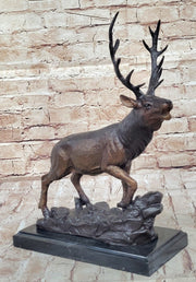 Bronze Marble Statue Elk Deer Caribou Buck Stag Lodge Sculpture Figure