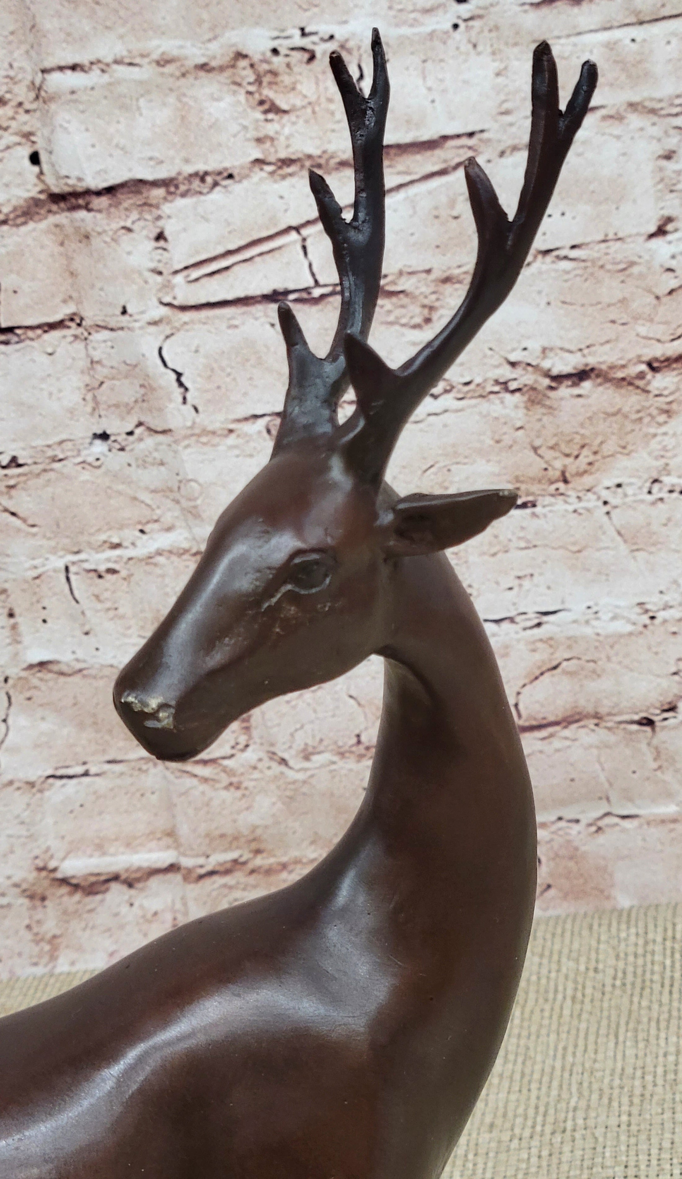 Reindeer Stag Deer Elk Caribou Bronze Metal Figurine Statue Sculpture 13.5" x 12"
