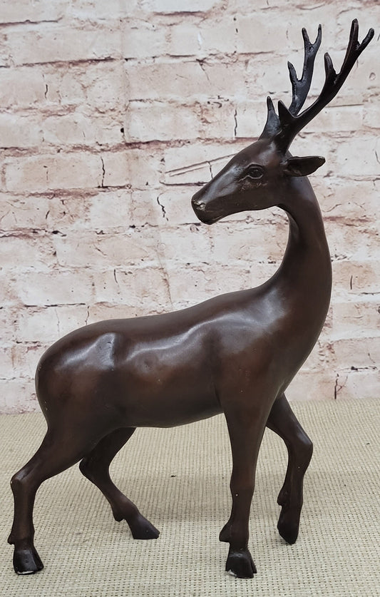 Reindeer Stag Deer Elk Caribou Bronze Metal Figurine Statue Sculpture 13.5" x 12"