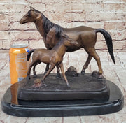 Bronze Sculpture Figurine Mare W/ Her Baby Horse Stallion Farm Art Deco Moigniez