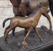 Bronze Sculpture Figurine Mare W/ Her Baby Horse Stallion Farm Art Deco Moigniez