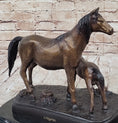 Load image into Gallery viewer, Bronze Sculpture Figurine Mare W/ Her Baby Horse Stallion Farm Art Deco Moigniez
