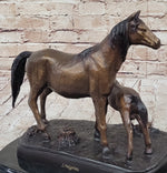 Bronze Sculpture Figurine Mare W/ Her Baby Horse Stallion Farm Art Deco Moigniez