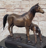 Bronze Sculpture Figurine Mare W/ Her Baby Horse Stallion Farm Art Deco Moigniez