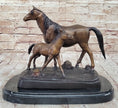 Load image into Gallery viewer, Bronze Sculpture Figurine Mare W/ Her Baby Horse Stallion Farm Art Deco Moigniez
