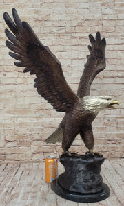 American Bald Eagle Outstretched Wings Bronze Statue Sculpture Figure Marble Base 33