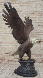 American Bald Eagle Outstretched Wings Bronze Statue Sculpture Figure Marble Base 33
