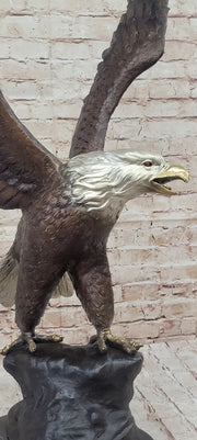 American Bald Eagle Outstretched Wings Bronze Statue Sculpture Figure Marble Base 33