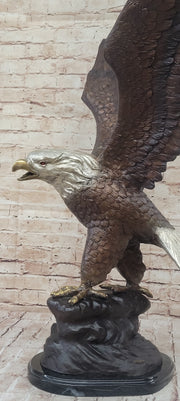 American Bald Eagle Outstretched Wings Bronze Statue Sculpture Figure Marble Base 33