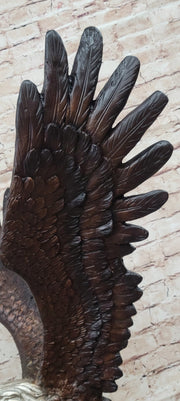 American Bald Eagle Outstretched Wings Bronze Statue Sculpture Figure Marble Base 33