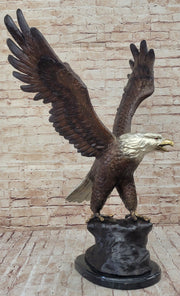 American Bald Eagle Outstretched Wings Bronze Statue Sculpture Figure Marble Base 33