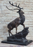 Load image into Gallery viewer, Elk Reindeer Caribou Stag Buck Wildlife Bronze Statue Sculpture on Marble Base
