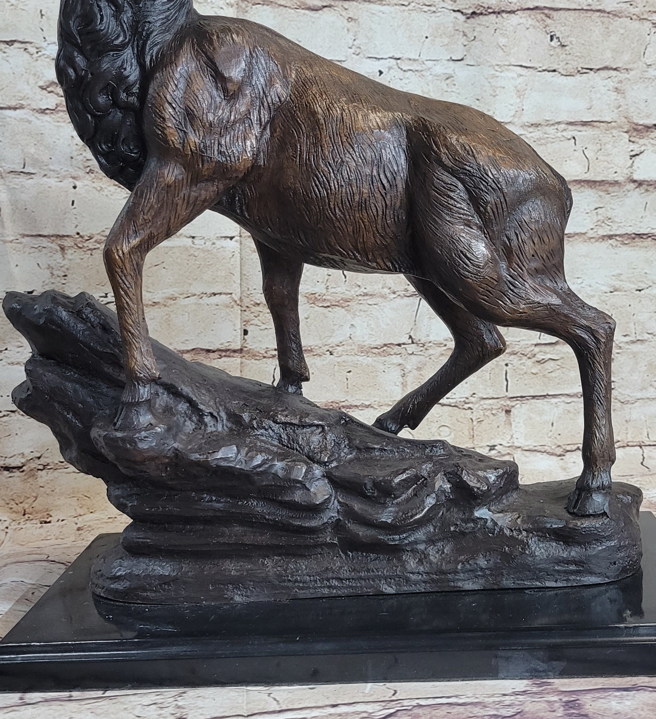 Elk Reindeer Caribou Stag Buck Wildlife Bronze Statue Sculpture on Marble Base