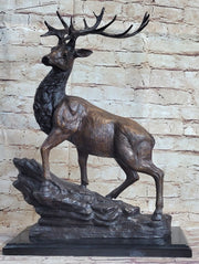 Elk Reindeer Caribou Stag Buck Wildlife Bronze Statue Sculpture on Marble Base