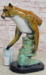 Bronze Metal Cougar Mountain Lion w/ Glazed Patina Finish Statue Sculpture Limited Edition 14