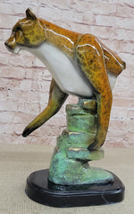 Bronze Metal Cougar Mountain Lion w/ Glazed Patina Finish Statue Sculpture Limited Edition 14