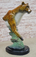 Bronze Metal Cougar Mountain Lion w/ Glazed Patina Finish Statue Sculpture Limited Edition 14