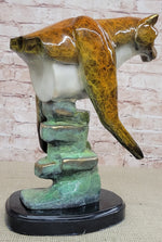 Bronze Metal Cougar Mountain Lion w/ Glazed Patina Finish Statue Sculpture Limited Edition 14