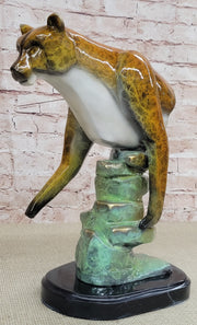Bronze Metal Cougar Mountain Lion w/ Glazed Patina Finish Statue Sculpture Limited Edition 14