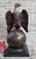Load image into Gallery viewer, American Bald Eagle Perched on Globe Planet Earth Bronze Statue Sculpture Art
