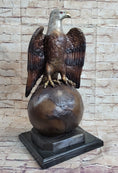 Load image into Gallery viewer, American Bald Eagle Perched on Globe Planet Earth Bronze Statue Sculpture Art
