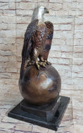 Load image into Gallery viewer, American Bald Eagle Perched on Globe Planet Earth Bronze Statue Sculpture Art
