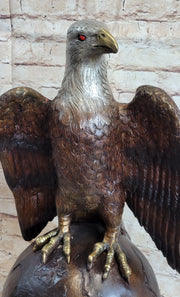 American Bald Eagle Perched on Globe Planet Earth Bronze Statue Sculpture Art