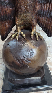 American Bald Eagle Perched on Globe Planet Earth Bronze Statue Sculpture Art