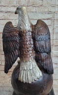 Load image into Gallery viewer, American Bald Eagle Perched on Globe Planet Earth Bronze Statue Sculpture Art

