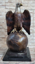 Load image into Gallery viewer, American Bald Eagle Perched on Globe Planet Earth Bronze Statue Sculpture Art
