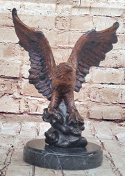 American Bald Eagle with Wings Spread Hot Cast Bronze Sculpture on Marble Base