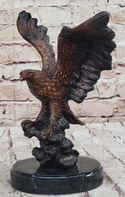 American Bald Eagle with Wings Spread Hot Cast Bronze Sculpture on Marble Base