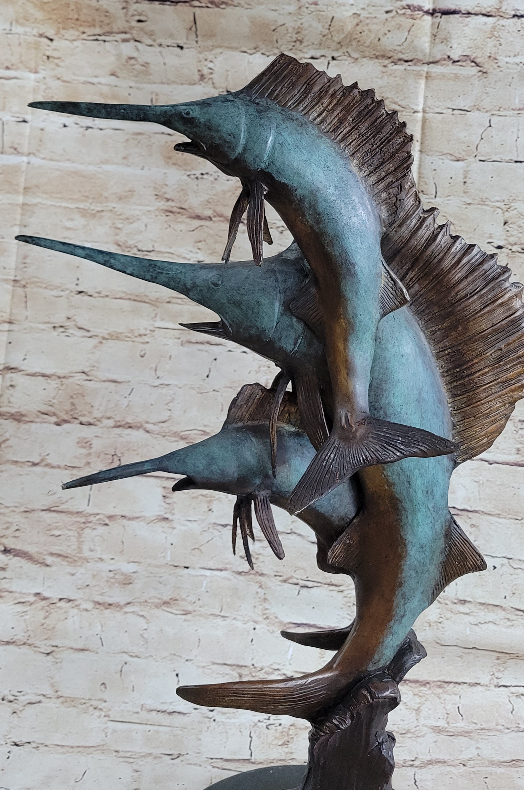 Marlin Sailfish Swordfish Nautical Bronze Statue Sculpture Ocean Sea Decor 24" x 12"