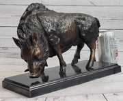 Wild Boar Pig Feral Hog Bronze Statue Sculpture Figure on Marble Base J. Moigniez