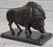 Wild Boar Pig Feral Hog Bronze Statue Sculpture Figure on Marble Base J. Moigniez
