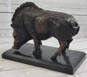 Wild Boar Pig Feral Hog Bronze Statue Sculpture Figure on Marble Base J. Moigniez