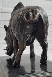 Wild Boar Pig Feral Hog Bronze Statue Sculpture Figure on Marble Base J. Moigniez