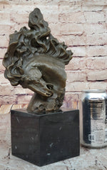 Dynamic Bronze Horse Head Bust – Swirling Mane Equine Sculpture on Marble Base