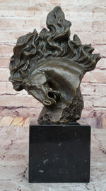 Dynamic Bronze Horse Head Bust – Swirling Mane Equine Sculpture on Marble Base